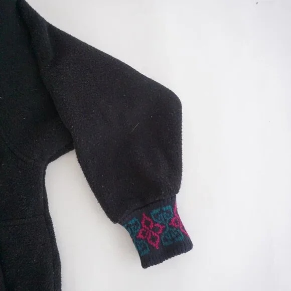 VTG Alps Black Southwestern Heart Geometric Pattern Fleece Pullover Sweatshirt L - Picture 4 of 9